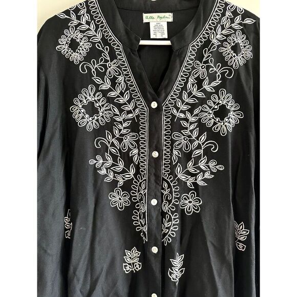 Ulla Popken Women's Blouse Button Up Women's Size 2XL (16/18) Rayon Embroidered - Picture 2 of 7